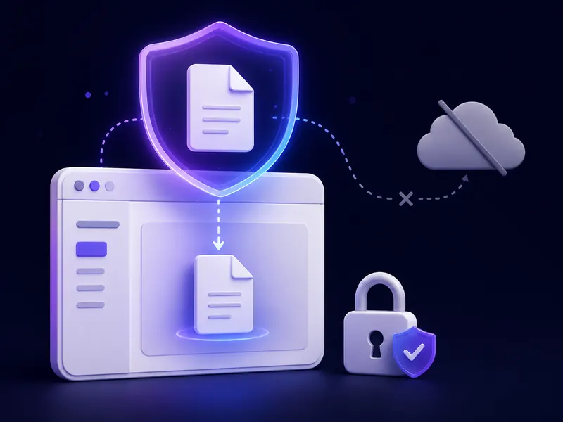Illustration showing files processed securely inside the browser without being uploaded to any server