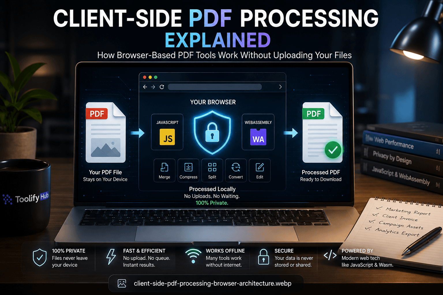 Client-Side PDF Processing Explained: How Browser-Based PDF Tools Work Without Uploading Your Files — ToolifyHub.tools