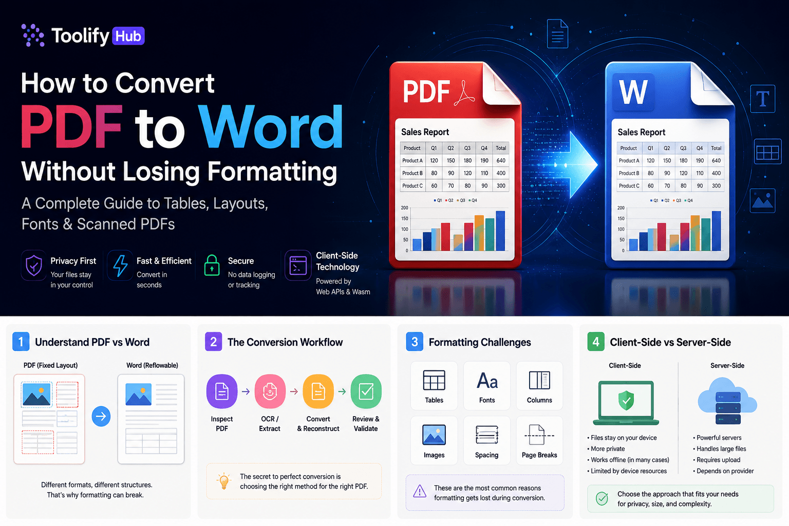 How to Convert PDF to Word Without Losing Formatting: Tables, Layouts, Fonts & Scanned PDFs — ToolifyHub.tools