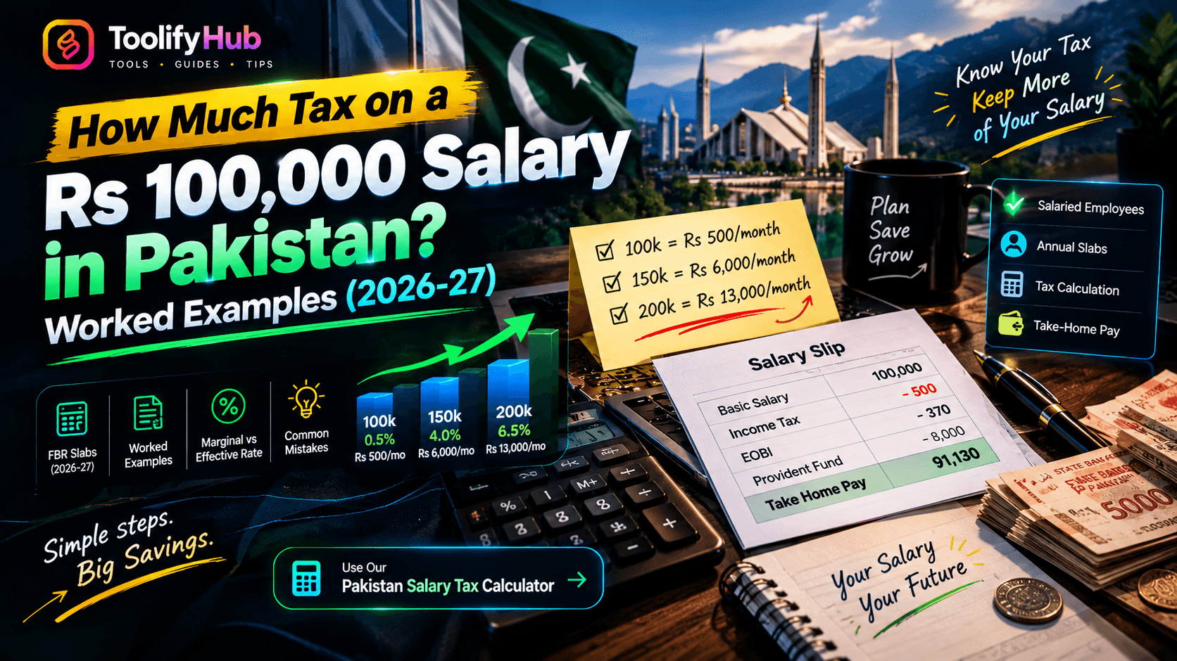 How Much Tax on a Rs 100,000 Salary in Pakistan? Worked Examples (2026-27)